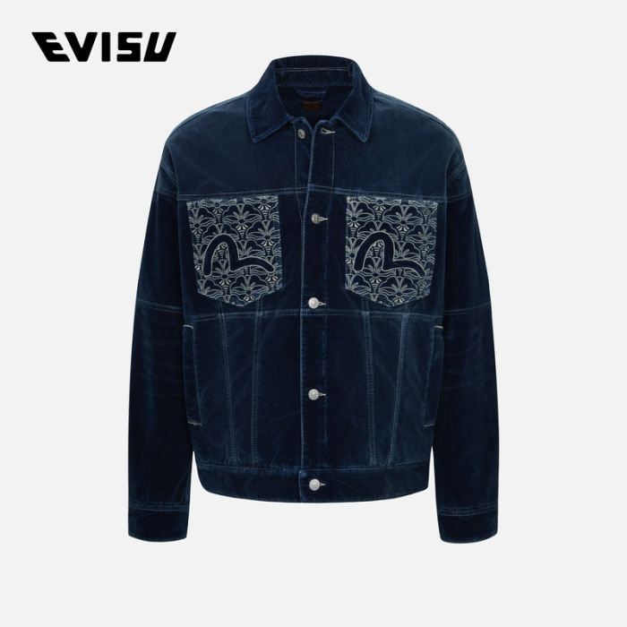 EVISU 24AW男士海鸥和满地家花刺绣口袋宽版夹棉牛仔外套 2EAHTM4DJ7008LFDQINDM