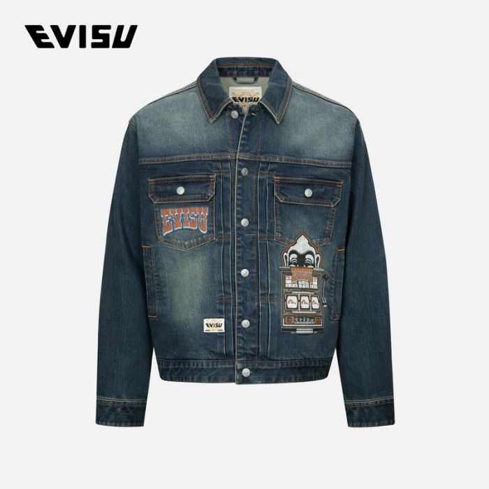 EVISU 24AW男士商标和佛头老虎机印花宽版休闲牛仔外套 2EAHTM4DJ8003RXDPINDM