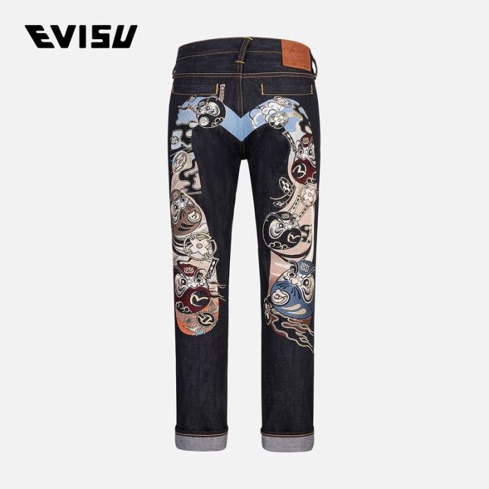 EVISU  24AW男士忍者达摩大M刺绣窄脚牛仔裤 2EAHTM4JE104017DNINDR