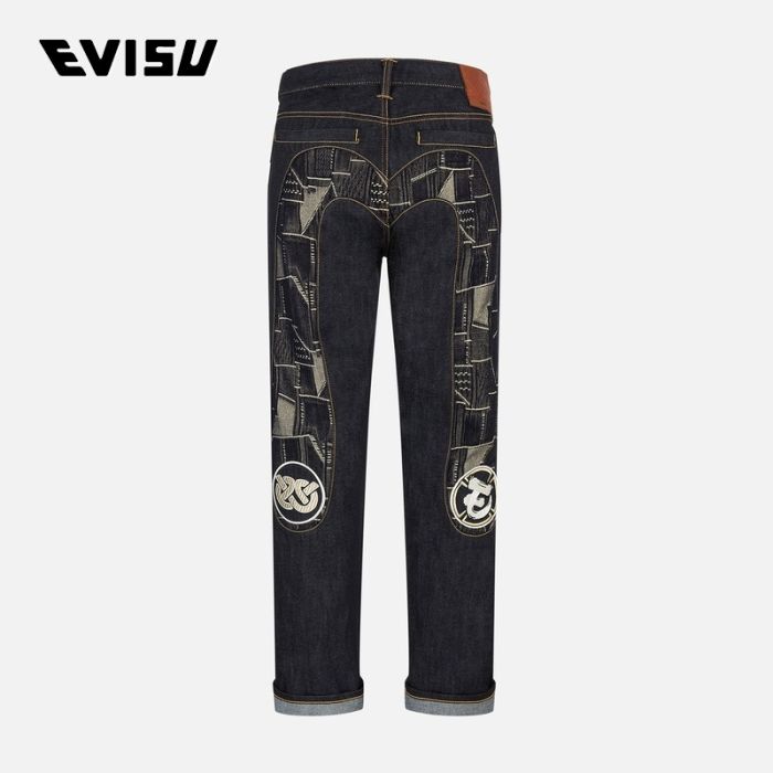 EVISU  24AW男士拼接刺绣大M嵌条常规牛仔裤 2EAHTM4JE104100DNINDX