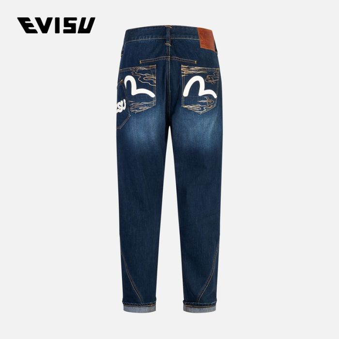 EVISU 24AW男士海鸥和商标印花3D剪裁牛仔裤 2EAHTM4JE10423DDNINDD