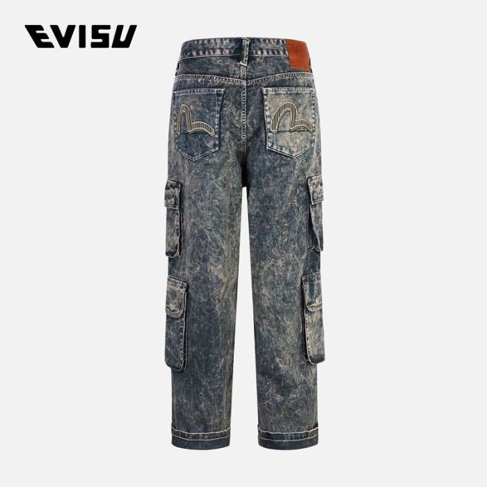 EVISU  24AW男士海鸥刺绣和多口袋酸洗松身阔腿工装牛仔裤 2EAHTM4JE1048BGDNNAVX