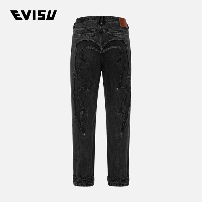 EVISU 24AW男士边缘破损大M嵌条松身阔腿牛仔裤 2EAHTM4JE1052BGDNBLDD