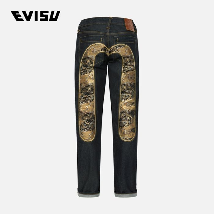 EVISU  AW24男士神鹤刺绣织锦大M常规直筒牛仔裤 2EAHTM4JE701208DPINDX