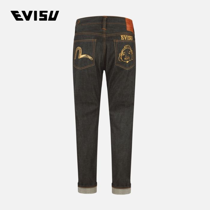 EVISU 24AW男士织锦海鸥贴布和佛头刺绣窄脚牛仔裤 2EAHTM4JE701617DPBLDX