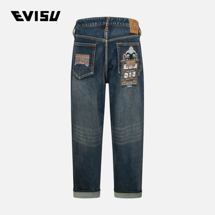 EVISU  24AW男士水洗商标和佛头老虎机涂层宽版休闲牛仔裤 2EAHTM4JE8010RXDPINDM