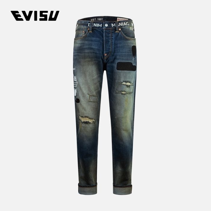 EVISU 24AW男士商标印花和海鸥刺绣窄脚牛仔裤 2EAHTM4JE801117DPINDM