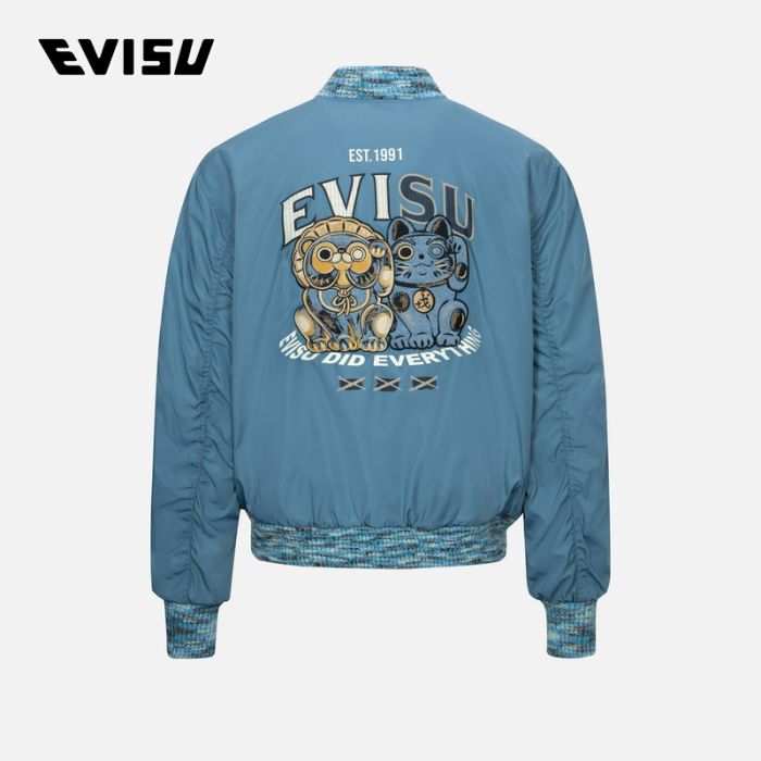 EVISU 24AW男士信乐狸和招财猫刺绣宽版休闲飞行员外套 2EAHTM4JK1021RXYQBLUU