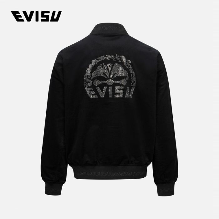 EVISU 24AW男士闪石烫钻家花和商标宽版休闲飞行员外套 2EAHTM4JK7024RXSNBLKX