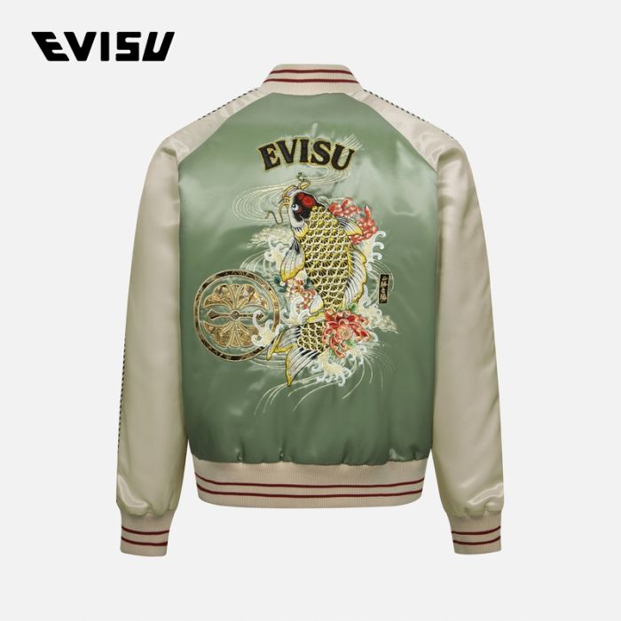 EVISU 24AW男士家花织锦贴布和鲤鱼刺绣宽版休闲横须贺外套 2EAHTM4JK7105RXYQGRNL