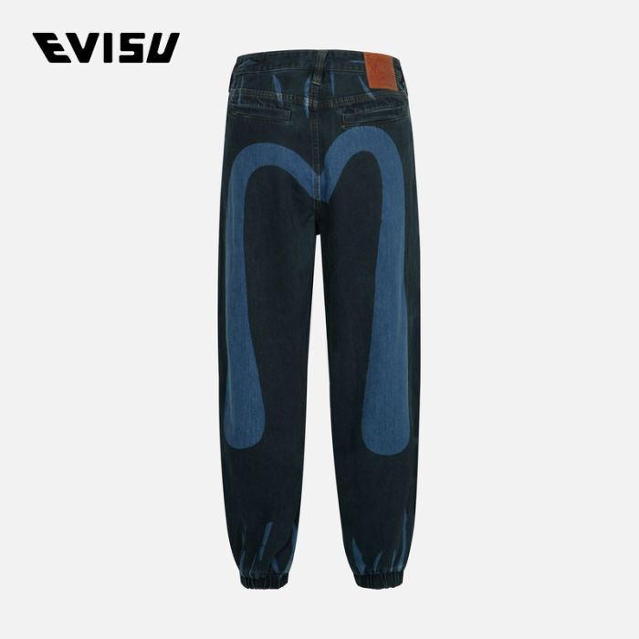 EVISU  AW24男士套染大M阔脚牛仔束口裤 2EAHTM4JO1056WLDNBLDA