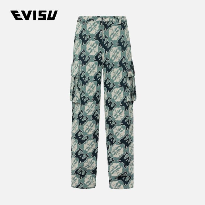 EVISU 24AW男士满地家花和商标提花阔脚挂毯工装休闲裤 2EAHTM4PT1038WLCTTUQA