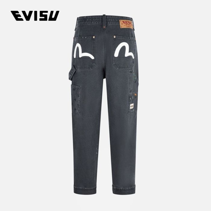 EVISU  24AW男士海鸥刺绣和商标印花宽版水洗休闲长裤 2EAHTM4PT8035RXCTGRYD