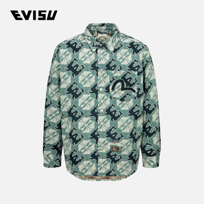 EVISU 24AW男士满地家花和商标提花常规版型挂毯外套 2EAHTM4SJ1014XXCTTUQA