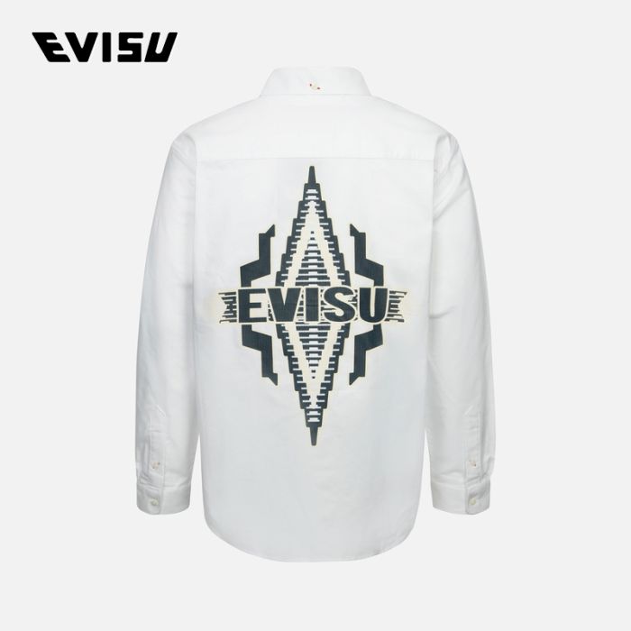 EVISU 24AW男士奇马约挂毯和海鸥印花印花宽版休闲衬衫 2EAHTM4SL1033RXCTWHTO