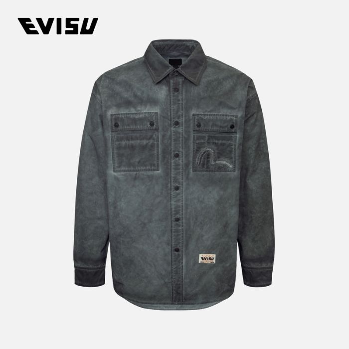 EVISU  24AW男士洗水海鸥刺绣宽版衬衫 2EAHTM4SL8029LFCTGRYD