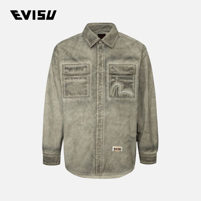 EVISU  24AW男士洗水海鸥刺绣宽版衬衫 2EAHTM4SL8029LFCTBEGD