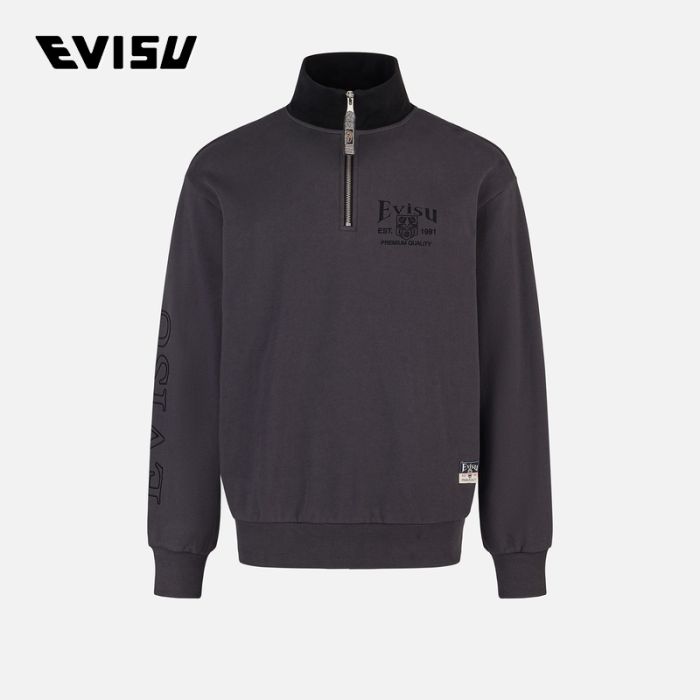 EVISU 24AW男士商标刺绣宽版休闲半拉链卫衣 2EAHTM4SW1064RXCTCHAX