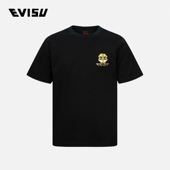 EVISU  AW24男士家花和商标烫金印花常规版型T恤 2EAHTM4TS7071XXCTBLKX