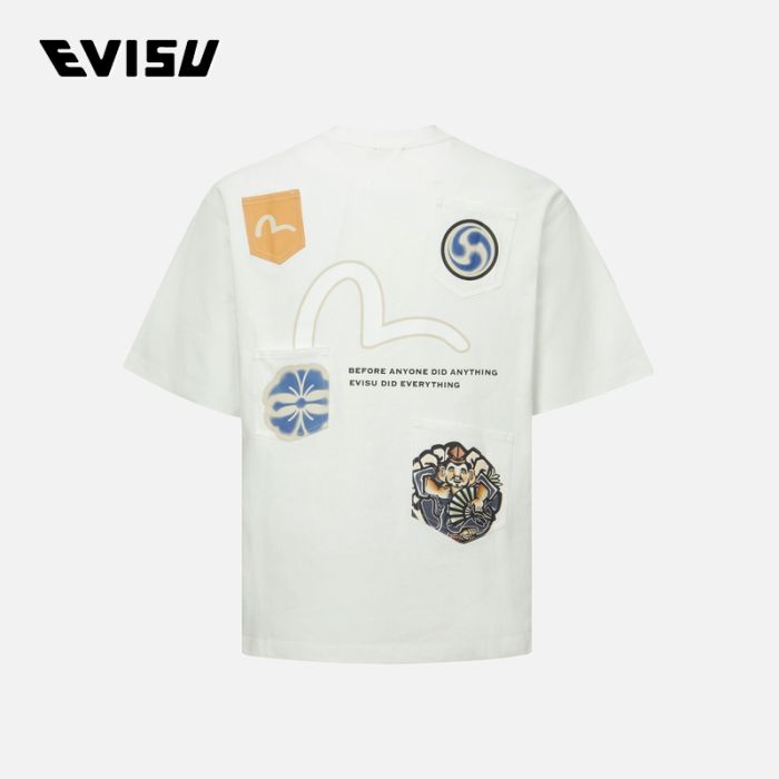 EVISU 24AW男士多重印花和多重口袋宽版休闲T恤 2EAHTM4TS7072RXCTWHTX