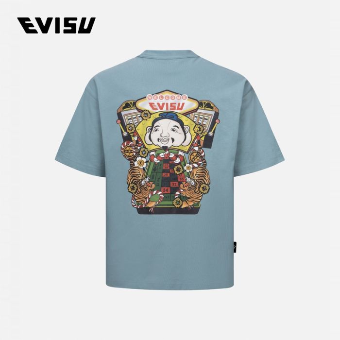 EVISU  24AW男士幸运老虎机印花宽版T恤 2EAHTM4TS8054LFCTBLUL