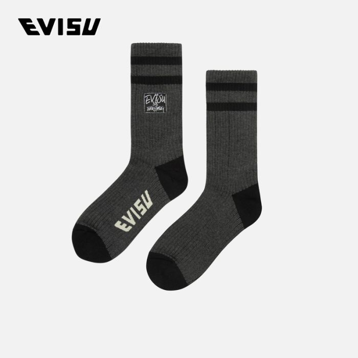 EVISU  24AW男士商标与口号刺绣袜子 2EAHTU4SC1124XXCTBLKX