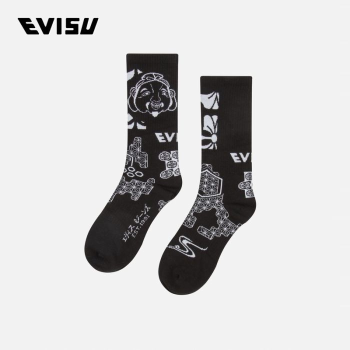 EVISU  24AW男士商标和佛头图案袜子 2EAHTU4SC7090XXCTBLKX