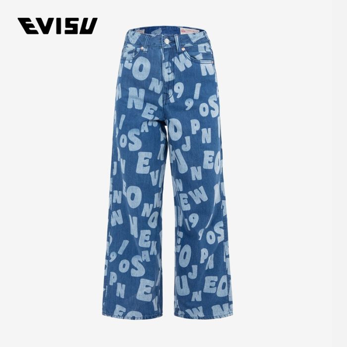 EVISU  23AW女士满地字母拔染印花宽版牛仔裤 2EAHTW2JE127LFCTINDM