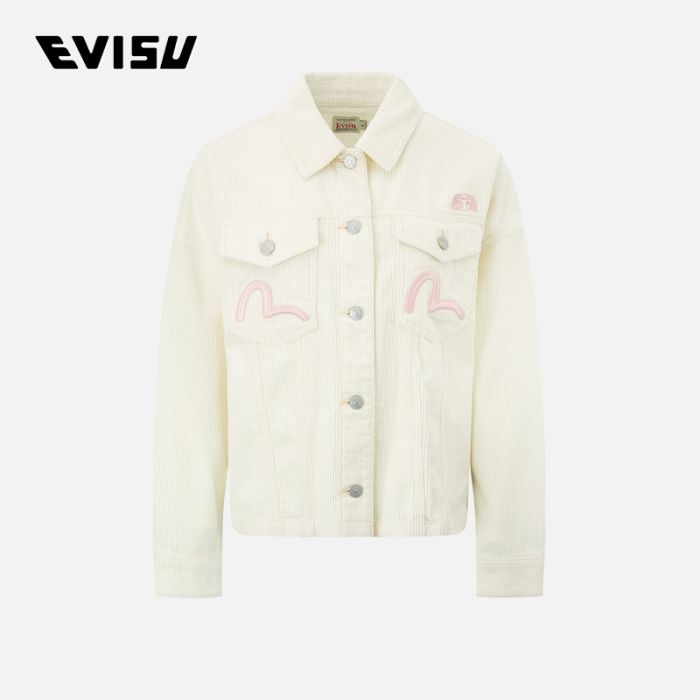 EVISU  23AW女士缘起物组合图案刺绣灯芯绒夹克外套 2EAHTW2JK771FFCDOWHT