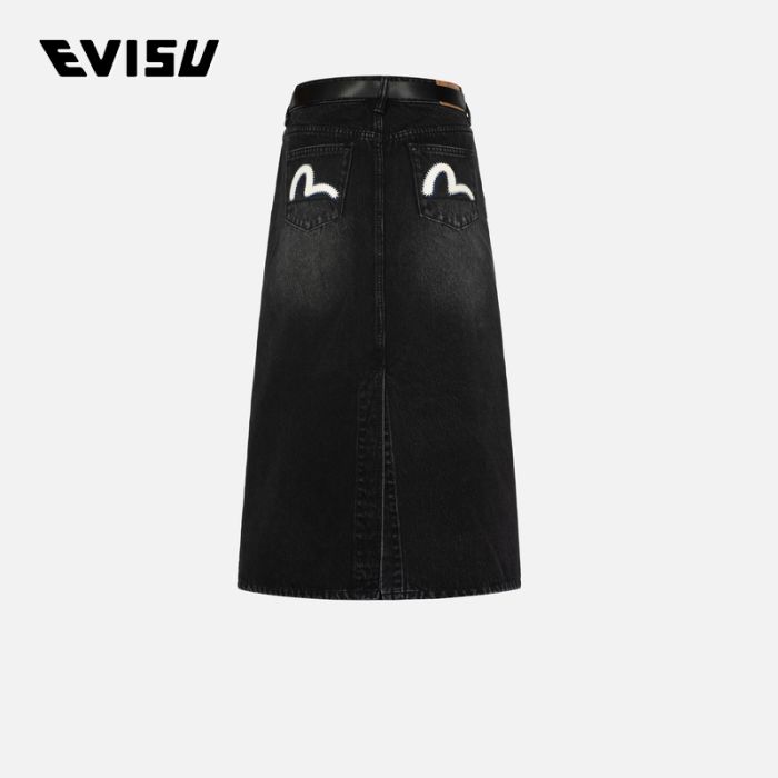 EVISU  23AW女士小海鸥贴布时尚版型牛仔半裙 2EAHTW3SK4100FFDXBLKX