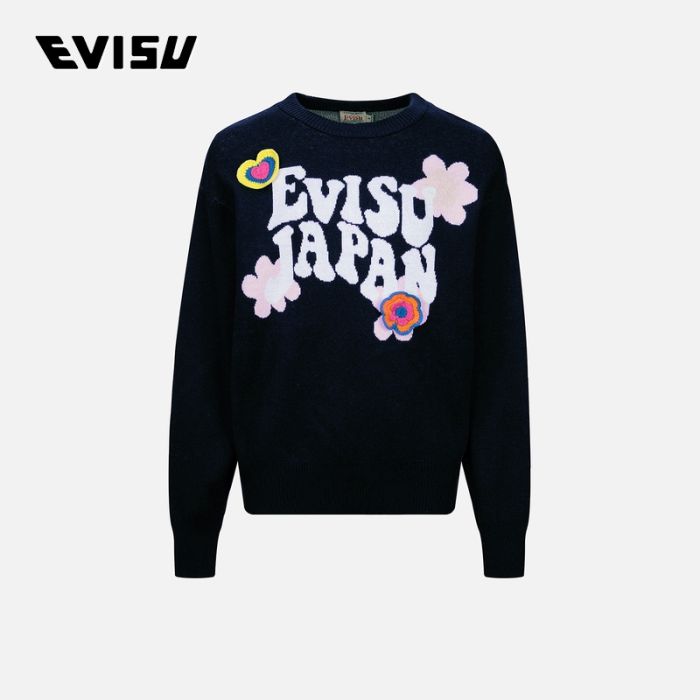 EVISU  23AW女士字母提花时尚版型针织毛衣连钩织章 2EAHTW3SR4078FFCWNAVY