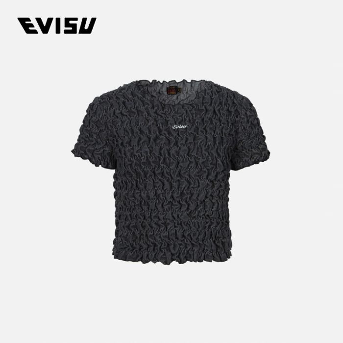 EVISU  24AW女士金属商标挂牌短款纹理牛仔上衣 2EAHTW4BL4100FFDNBLDM