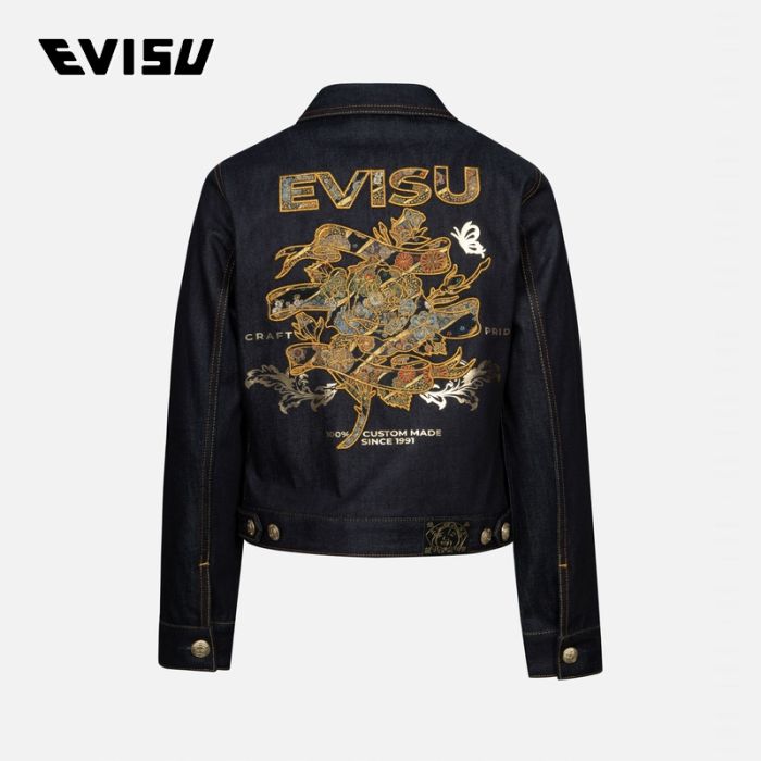 EVISU  24AW女士织锦玫瑰和商标刺绣常规版型牛仔外套 2EAHTW4DJ4004XXDNINDR