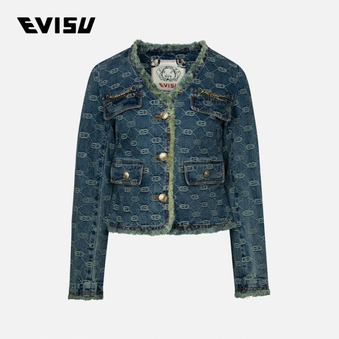 EVISU  24AW女士满地商标提花时尚版型牛仔外套 2EAHTW4DJ4006FFDNINDM