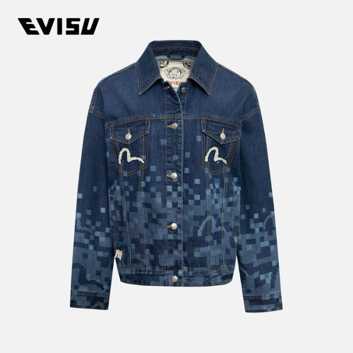 EVISU  24AW女士像素海鸥刺绣和印花刺绣超宽版牛仔外套 2EAHTW4DJ4032OSDNINDA