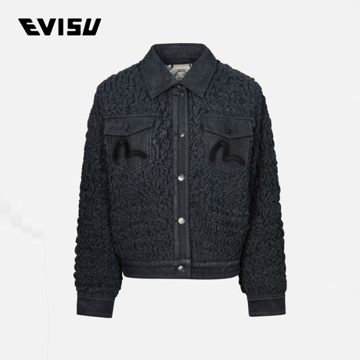 EVISU  24AW女士海鸥贴布刺绣和皱纹质感超宽版牛仔外套 2EAHTW4DJ4099OSDNBLDM