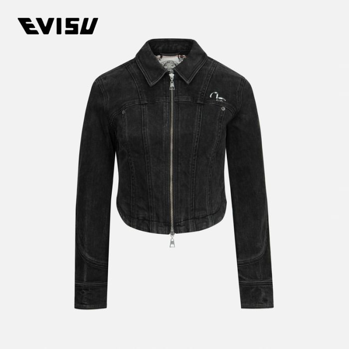 EVISU 24AW女士海鸥和商标镭射印花时尚版型牛仔束腰外套 2EAHTW4DJ4105FFDNBLDM