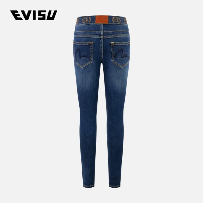 EVISU  24AW女士海鸥刺绣和金属商标烫石高腰贴身牛仔裤 2EAHTW4JE4017SKDNINDM