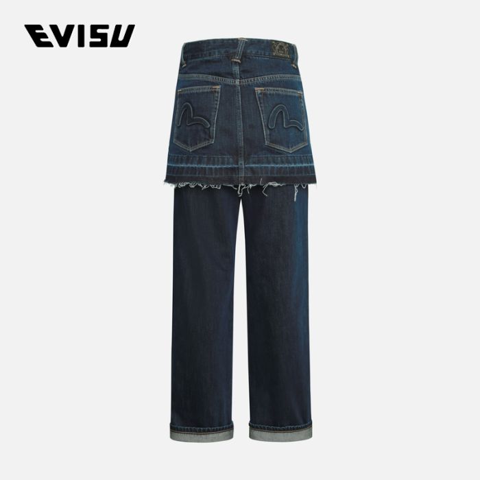 EVISU  24AW女士洗水解构和海鸥压纹时尚版型牛仔裙裤 2EAHTW4JE4047FFDNINDD