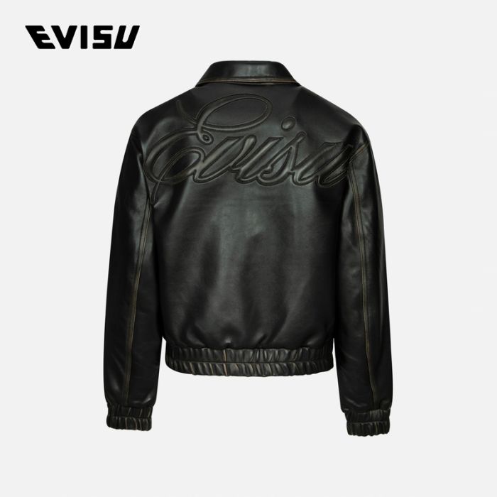 EVISU  24AW女士海鸥刺绣和商标贴布刺绣时尚版型皮外套 2EAHTW4LJ4011FFLTBLKX