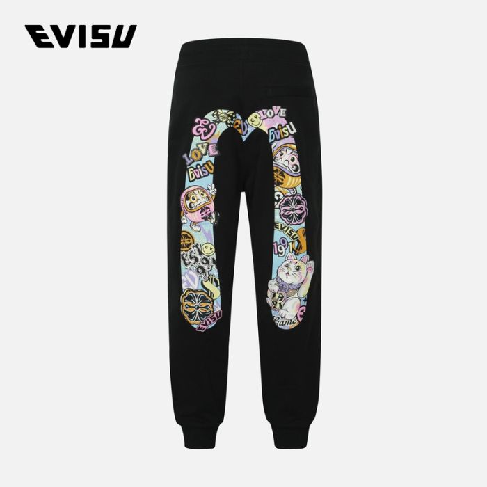 EVISU  24AW女士达摩和招财猫大M印花常规版型休闲裤 2EAHTW4SP4124XXCTBLKX