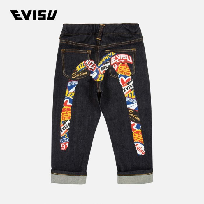 EVISU  23AW童装赛车徽章大Ｍ印花直筒牛仔裤 2EAKZB3JE4510XXCSINDW