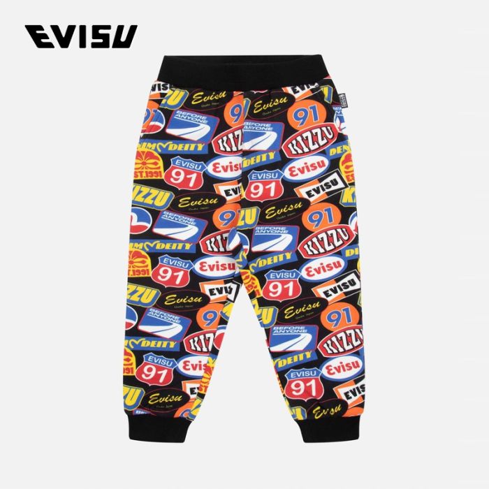 EVISU  23AW童装满地赛车徽章印花直筒运动裤 2EAKZB3SP4523XXCTMUTI