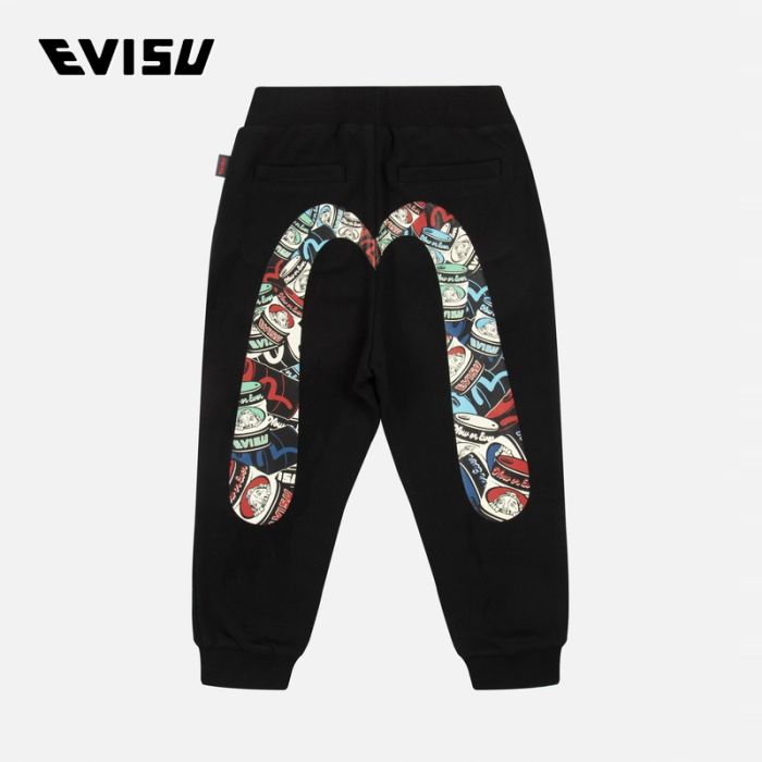 EVISU  23AW童装油桶图案大Ｍ印花直筒卫裤 2EAKZB3SP4525XXCTBLKX