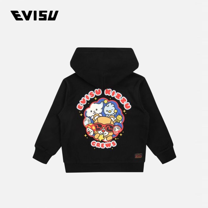 EVISU  23AW童装KIZZU Crews 图案印花常规版型拉链连帽卫衣 2EAKZB3SW4517XXCTBLKX