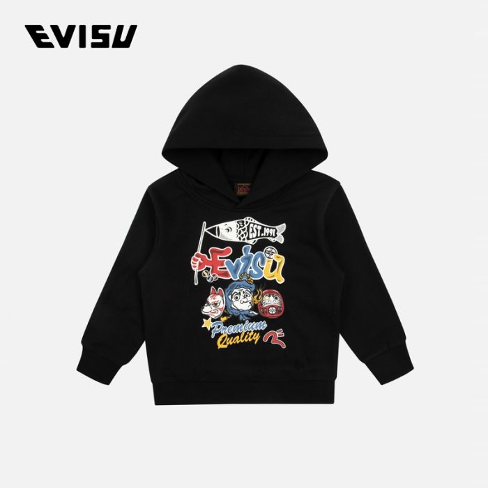 EVISU  23AW童装日向火男祭图案印花常规版型连帽卫衣 2EAKZB3SW4518XXCTBLKX