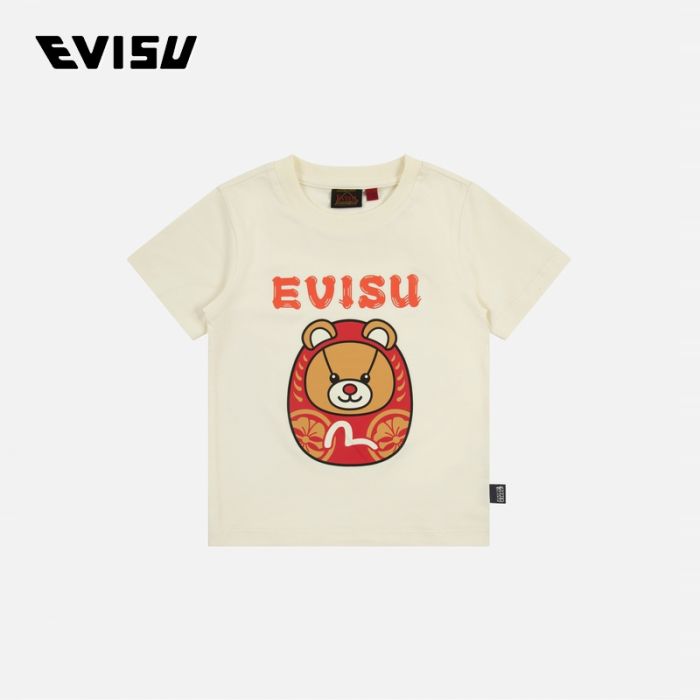 EVISU  23AW童装达摩小熊印花常规版型T恤 2EAKZB3TS4530XXCTOWHX