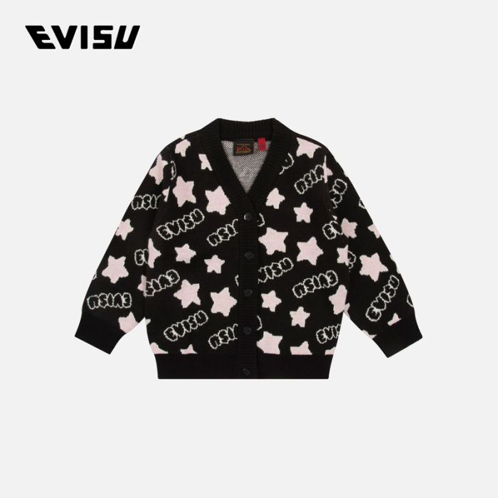 EVISU  23AW童装满地星星与商标常规版型嵌花针织毛衣 2EAKZG3CN4537XXCWBKAO