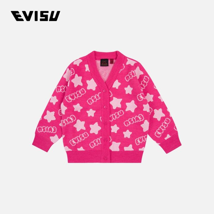 EVISU  23AW童装满地星星与商标常规版型嵌花针织毛衣 2EAKZG3CN4537XXCWFUCH