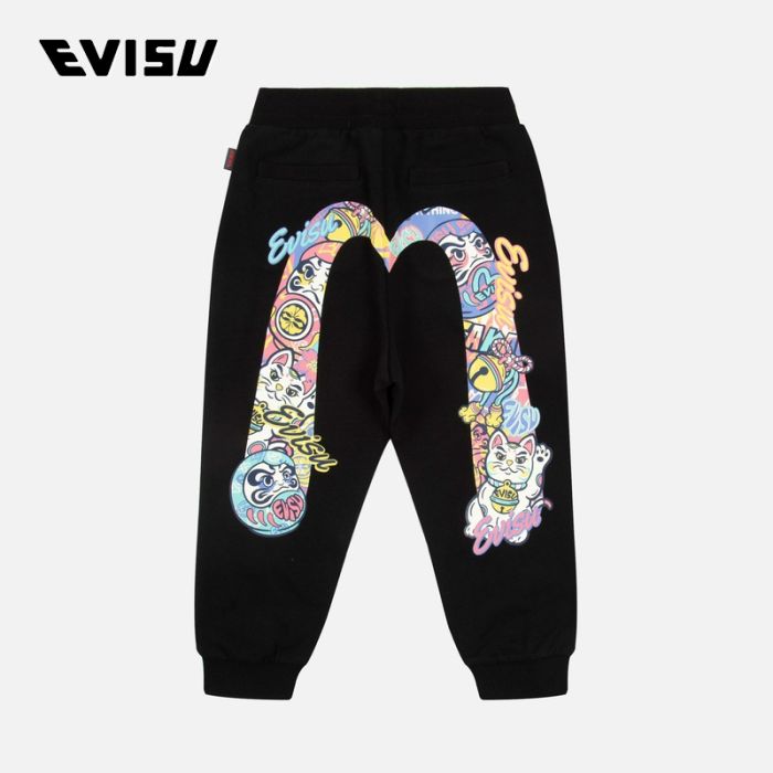 EVISU  23AW童装招财猫与达摩图案大M印花运动裤 2EAKZG3SP4548XXCTBLKX